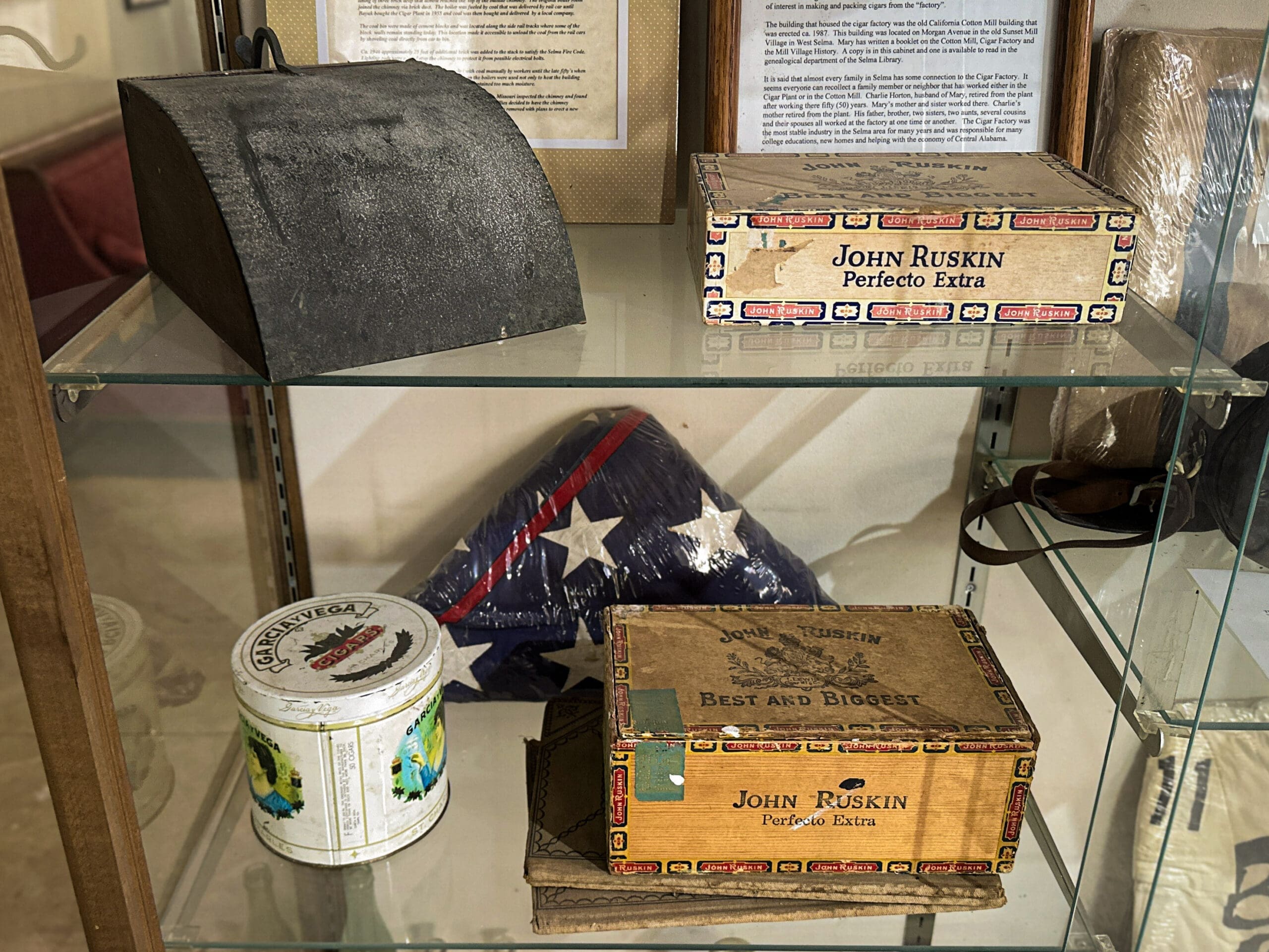 A collection of cigar manufacturing memorabilia at Selma's Old Depot Factory.